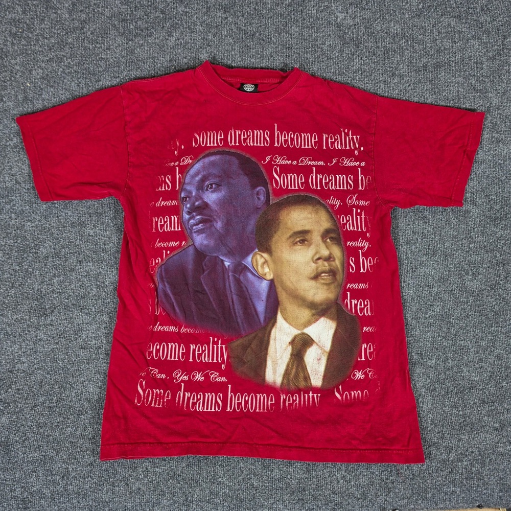 Vintage 2008 TMI International Martin Luther King Jr Barack Obama Red Graphic XL